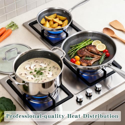 14 Piece Hybrid Stainless Steel Cookware Set with 3 Silicone Trivets