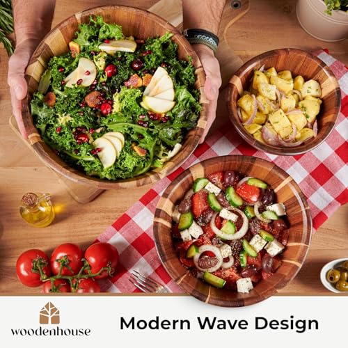 Wooden Salad Bowl Set of 3 (Wavy / 3 Piece)