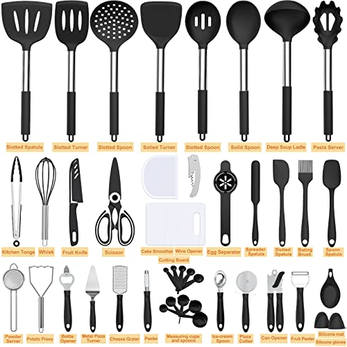 Silicone Cooking Kitchen Utensil Set (Black)
