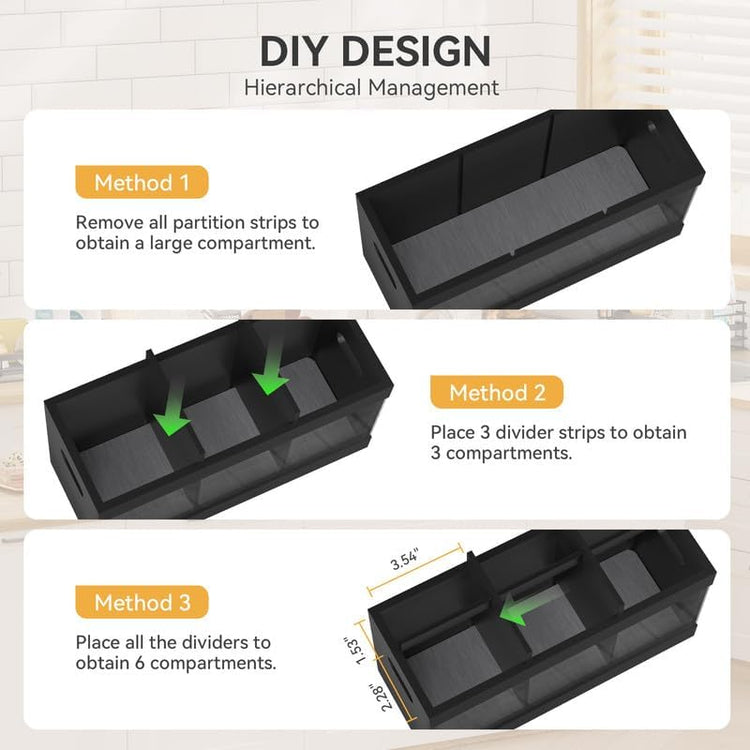 Yofidra Bamboo Utensil Holder & Silverware Organizer: Extra Large Cooking Spoon Holder with Absorbing Drying Stone and 6 Compartments Kitchen Countertop Farmhouse Decor 11.8"X4.7"X5.9" Black