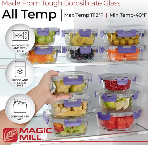 Premium Borosilicate Glass Food Storage Containers with lids Set (Purple)