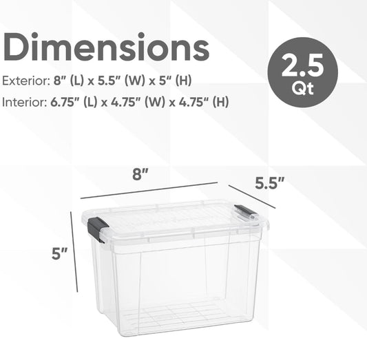 Superio Storage Bins with Lids- 2 Pack, 2.5 Qt Clear Boxes for Organizing, Stackable Plastic Containers- BPA Free, Non-Toxic, Odor Free, Organizer for Home, Office, Dorm