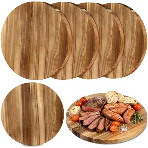 6 Pack 14" Acacia Wooden Round Cutting Boards Bulk 0.6 Inch Thick Round Charcuterie Board Smooth Surface Multipurpose Chopping Serving Tray for Pizza Fruit Vegetables Bread (6 Count)