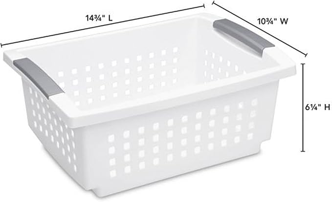 Sterilite Stackable Storage Bin and Organization Basket with Flip Down Accent Rails for Home and Household Organization, Medium, White (20 Pack)
