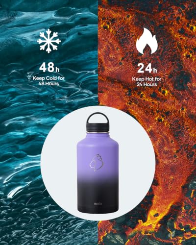 Half Gallon Water Jug Insulated Stainless Steel (64 Ounces / Purple Black)