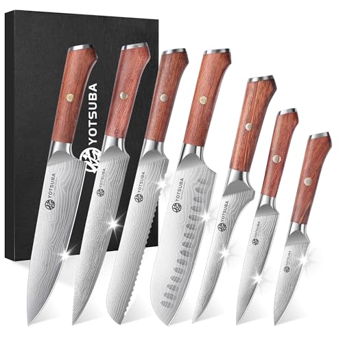 7PCS Japanese Kitchen Knife Set with Genuine Natural Rosewood Ergonomic Handle & Gift Box (7 Count)