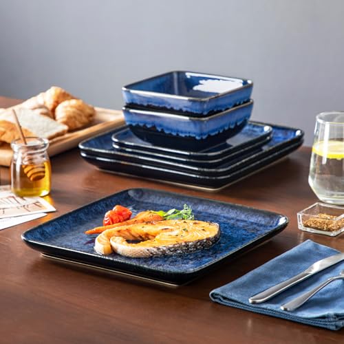 Stern Square Stoneware Dinnerware Set for 4 (Blue / Service for 4 (12 Pcs))