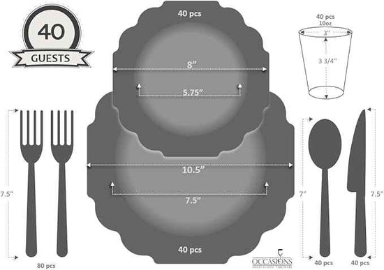 " OCCASIONS " 320 Piece set (40 Guests)-Heavyweight Wedding Party Disposable Plastic Plate Set - 40 x 10.5'' + 40 x 8'' + Silverware + Cups + Napkins (Imperial in Blush Pink & Gold)