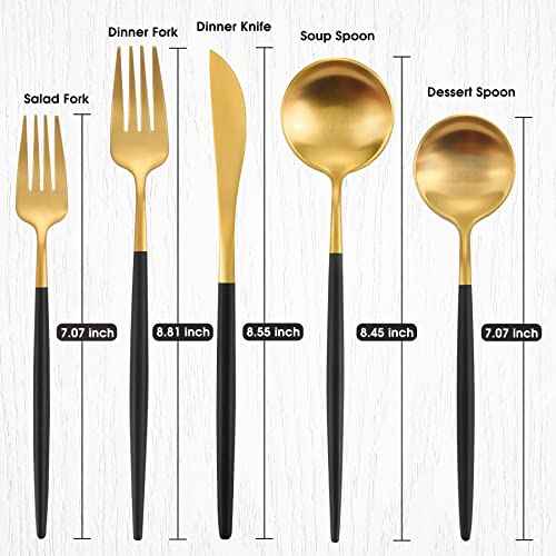 Matte Gold Silverware Set With Black Handle (4 Count)
