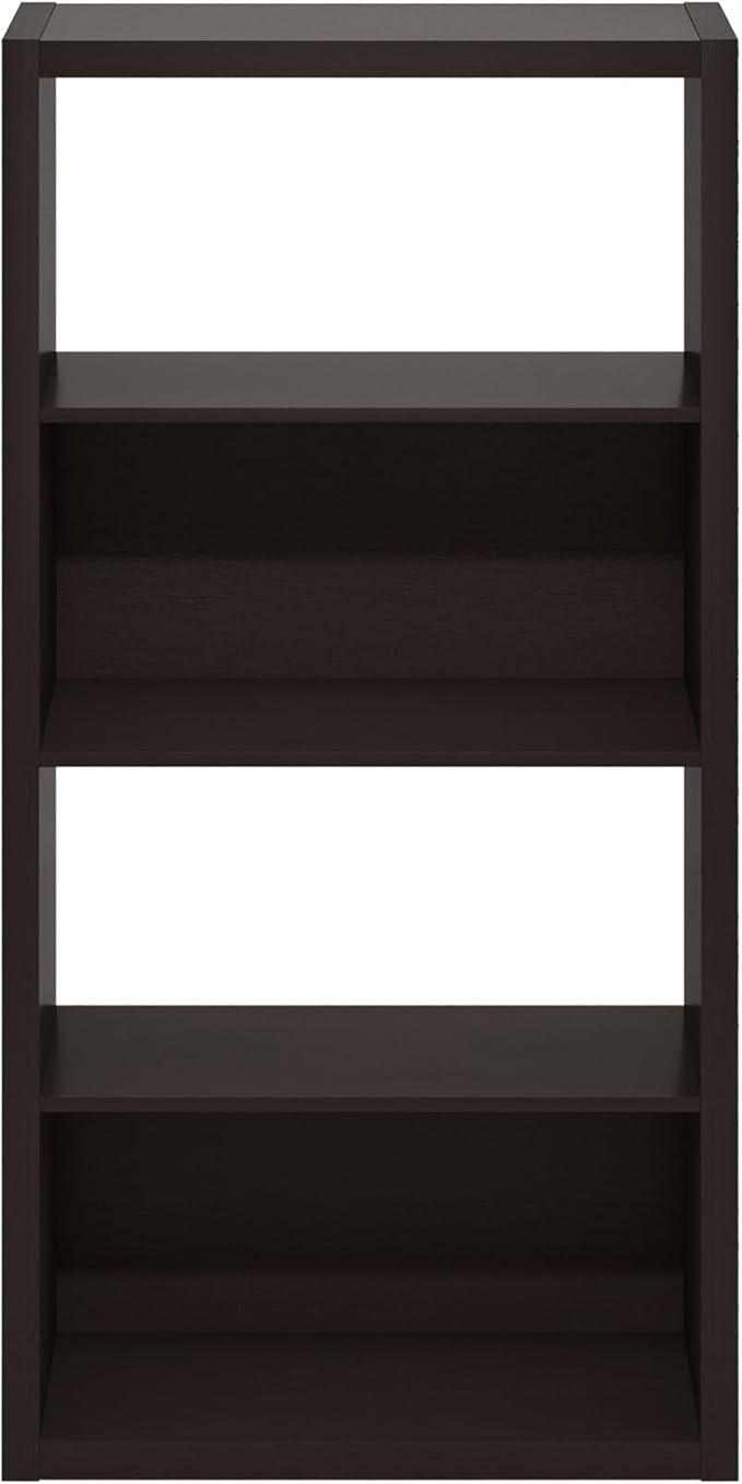 Furinno Viola Book Shelf, 4-Tier Bookshelf, Extra Thick Frame Bookcase with Open Shelf, Open Back Design, 11.3" x 23.2" x 45.4", for Living Room, Bedroom, Home Office, Black Dark Oak