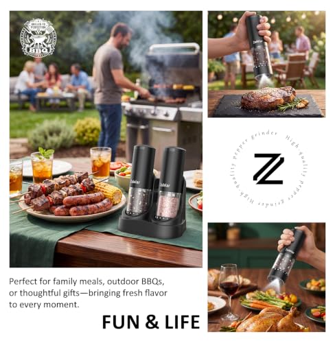 Electric Rechargeable Salt and Pepper Grinder Set (Black)