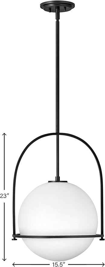Hinkley Somerset Large Hanging Pendant Light, Etched Opal Glass Globe, for Even or Sloped Ceilings, Customize Installation Height, Black