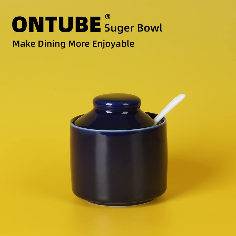 Ceramic Sugar Bowl with Lid and Spoon 8oz