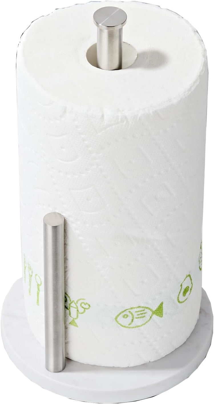 Brushed Nickel Paper Towel Holder,Stainless Steel Paper Towel Holder for Kitchen Roll Organize, Standard or Jumbo-Sized Roll Paper, Countertop Roll Dispenser with Marble Base