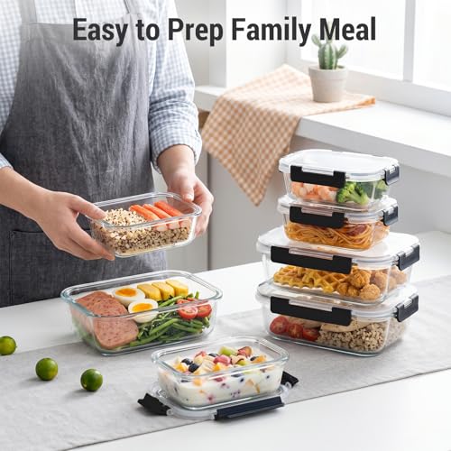 10 Sets 36 oz & 12 oz Glass Food Storage Containers with lids (Black)