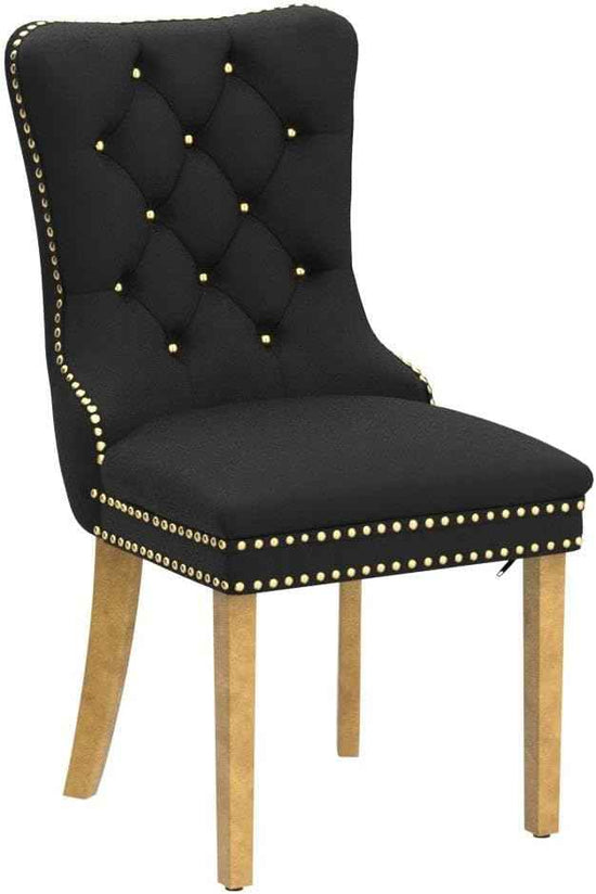 Black Dining Chairs Set of 2, Velvet Upholstered Dining Room Chairs with Back Ring Pull Trim and Golden Stainless Steel Legs, Tufted Wingback Chair Perfect for Dining Room,Kitchen(Black)