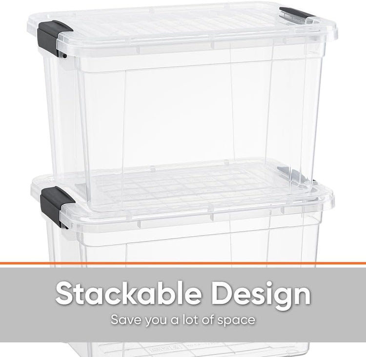 Superio Clear Storage Boxes with Lids, 8.75 Quart Plastic Container Bins for Organizing, Stackable Crates, BPA Free, Non Toxic, Odor Free, Organizers for Home, Office and Dorm, 4 Pack