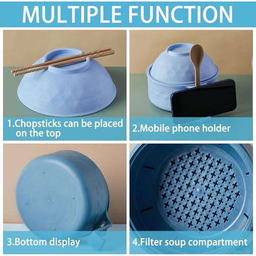 6 Sets Microwave Ramen Bowl with Utensils Bulk (Blue,Green)