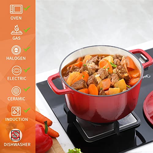 6 QT Enameled Cast Iron Dutch Oven Pot with Lid