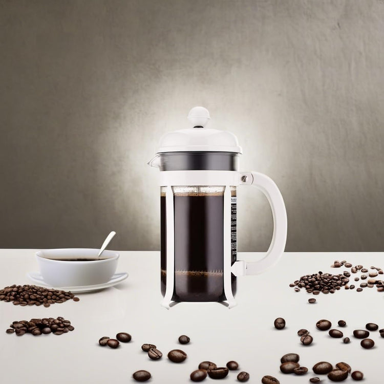 Bodum 34oz Chambord French Press Coffee Maker, High-Heat Borosilicate Glass, Stainless Steel, White – Made in Portugal