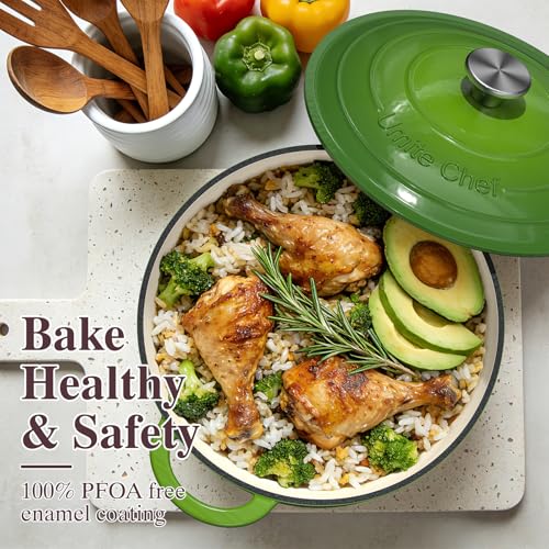 7QT Enameled Cast Iron Dutch Oven with Lid & Cotton Potholders