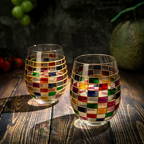 Renaissance Stained Glass Wine Glasses Set of 2