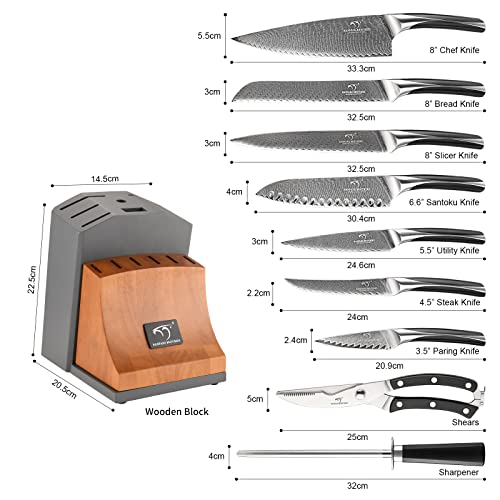 15 Pc Damascus Knife Set VG10 Steel Block (15 Count)
