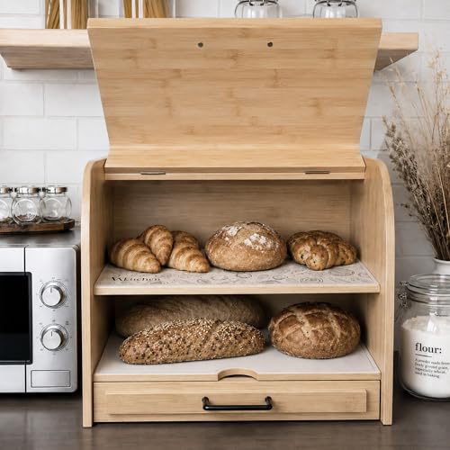 Premium FULLY ASSEMBLED Bamboo Bread Box (Bamboo)
