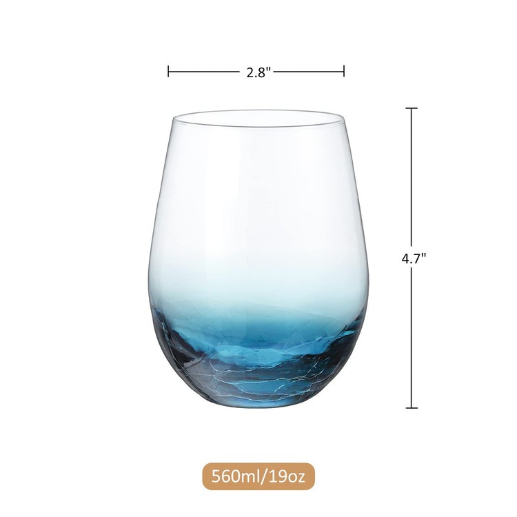 Handmade Blue Stemless Crackle Wine Glasses Cups