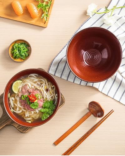 8 Inch 40oz Large Japanese Ramen Bowl Set of 2 (Red)
