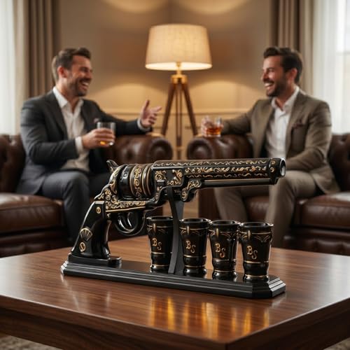 Gifts for Men Dad Hand Painted Pistol Gun Whiskey Decanter Set & Shot Glass