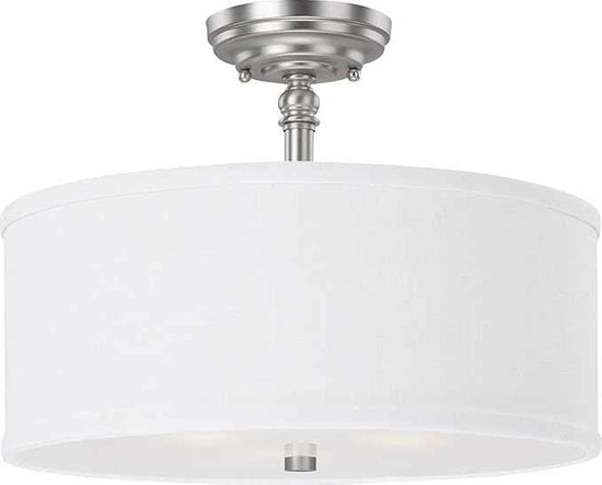 Capital Lighting 3923MN-480 Loft White Fabric Drum Semi Flush Ceiling Light Fixture, 3-Light 180 Total Watts, 11" H x 15" W, Matte Nickel