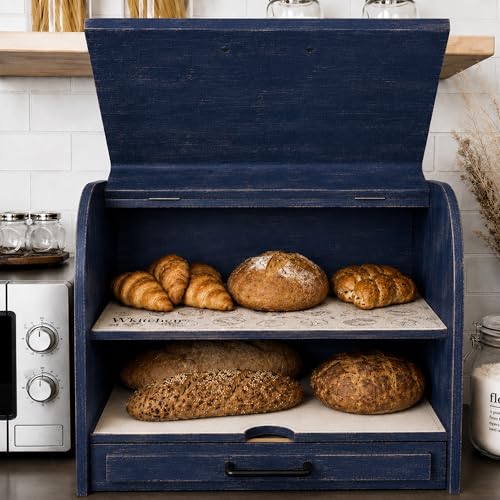 Premium FULLY ASSEMBLED Modern Blue Bread Box (Modern Blue)
