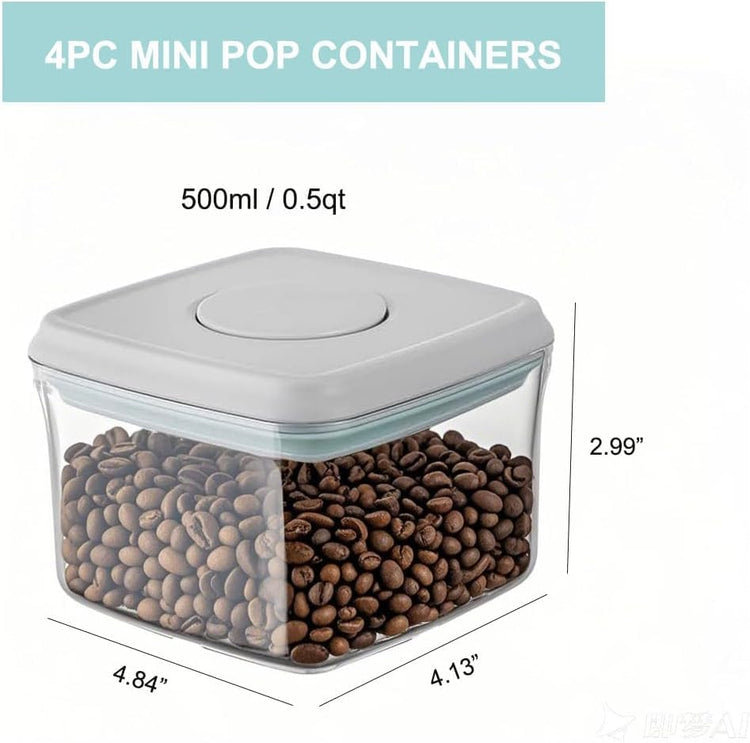 Pop Food Storage Containers with Lids Airtight Spaghetti Container with Labels Pasta Organizer for Kitchen Pantry Cereal Snack Flour Sugar Coffee (4pcs 500ml/0.5qt)