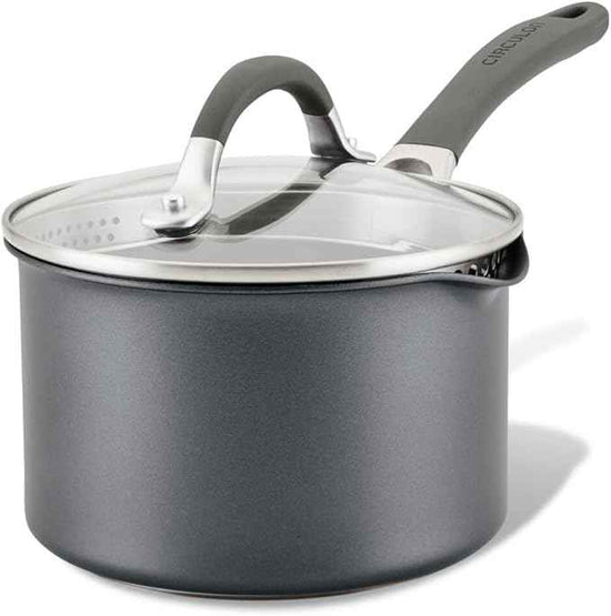 Circulon A1 Series with ScratchDefense Technology Nonstick Induction Straining Sauce Pan with Lid, 2 Quart, Graphite