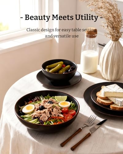 Venus Stoneware Dinnerware Sets with Pasta Bowls (Black / Serves 6 (24pc w/ Pasta Bowl))
