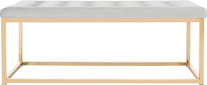 SAFAVIEH Home Collection – Reynolds Grey Tufted Upholstered Accent Bench, Modern Parsons-Style Open Frame Bench with Brass Legs for Bedroom, Entryway or Living Room (FOX6225F)