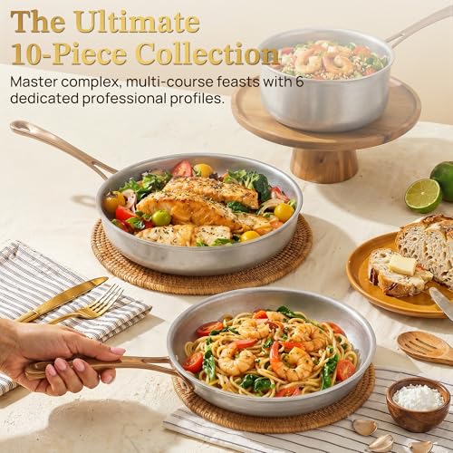 Vintage 10 Pcs Stainless Steel Pots and Pans Set Non Toxic