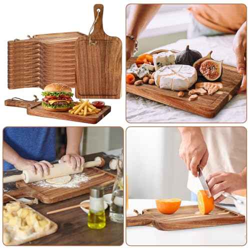 16set Acacia Wood Charcuterie Board with Knife Wooden Serving Tray with Groove Acacia Wood Cutting Board with Card and Gift Box for Wedding Baby Shower Housewarming Gift (16 Count)