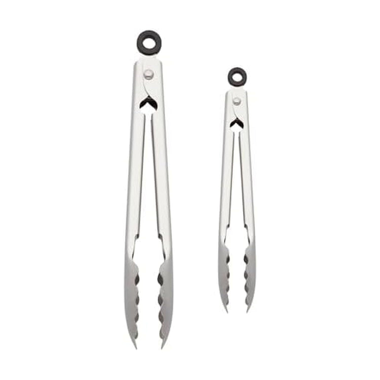 Set of 2 Stainless Steel Tongs with Scalloped Edges Easy Lock Dishwasher Safe Durable and Versatile 7 Inch and 9 Inch Silver
