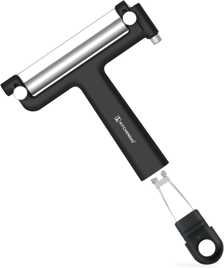 KITCHENDAO Adjustable Wire Cheese Slicer Cutter, 50% Stronger Wires with 2nd Gen Wire Fixing Mechanism, Adjustable Hand-Held Wire Cheese Cutter, Quick Replacement, Dishwasher Safe, with 3 Extra Wires