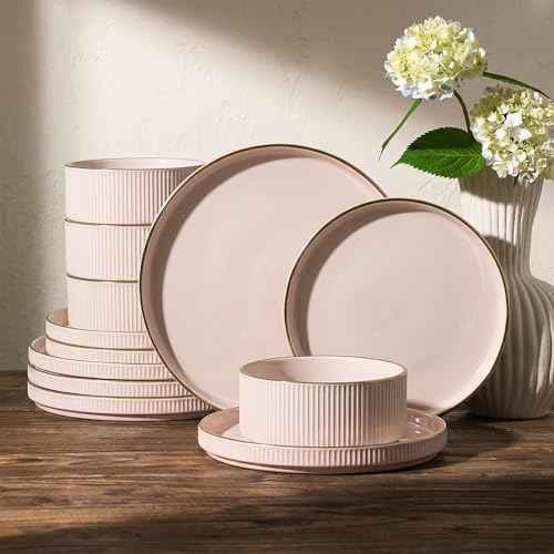 Plates and Bowls Set with Rim (12 Count)