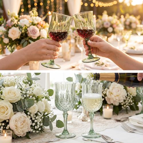 60 Pcs 7oz Plastic Vintage Wine Glasses Drinking Goblets Unbreakable Crystal Water Glassware Reusable Diamond Champagne Flutes Cups for Wedding Banquet Birthday Party Supplies (60 Count)
