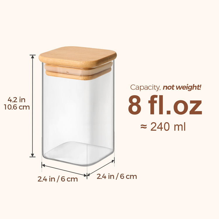 Glass Spice Jars with Labels 8 oz 16 Pack Square Bamboo Lids (16 Count)