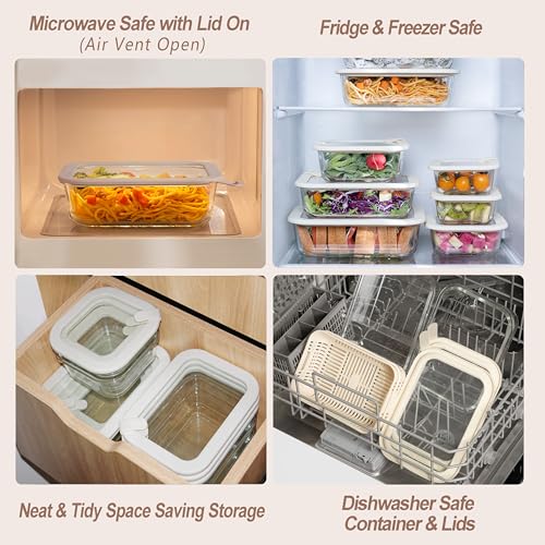 Glass Food Storage Containers with Glass Lids (‎Ivory White -4p)