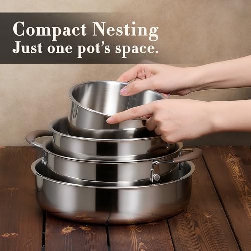 19pcs Tri Ply Stainless Steel Cookware Set with Detachable Handle