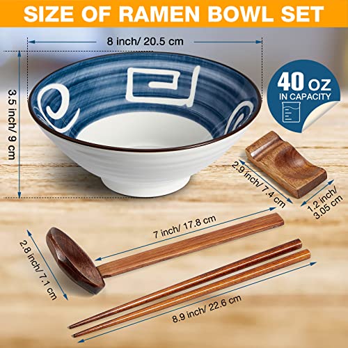 40oz Ceramic Japanese Ramen Bowls Set of 4 (Retro Style)