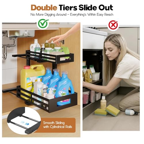 1 Pack Under Sink Organizers and Storage (1 Pack-15.7"Dx11.4"-16.34"H / Black)