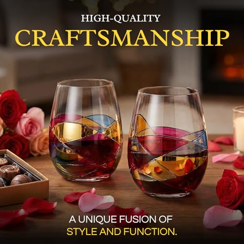 Artisanal Hand Painted Stemless Wine Glasses (2 Count)