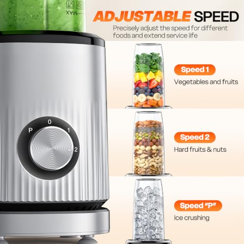 Smoothie Blender for Shakes and Smoothies with 2*16.9oz To (Silver Grey)